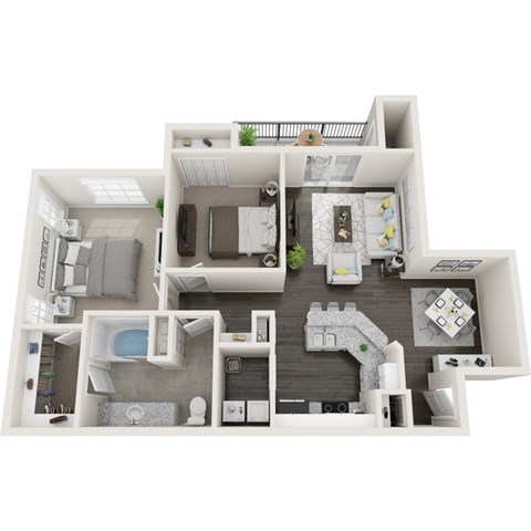 Floor plan for 2 beds, 1 bath, 946 sqft